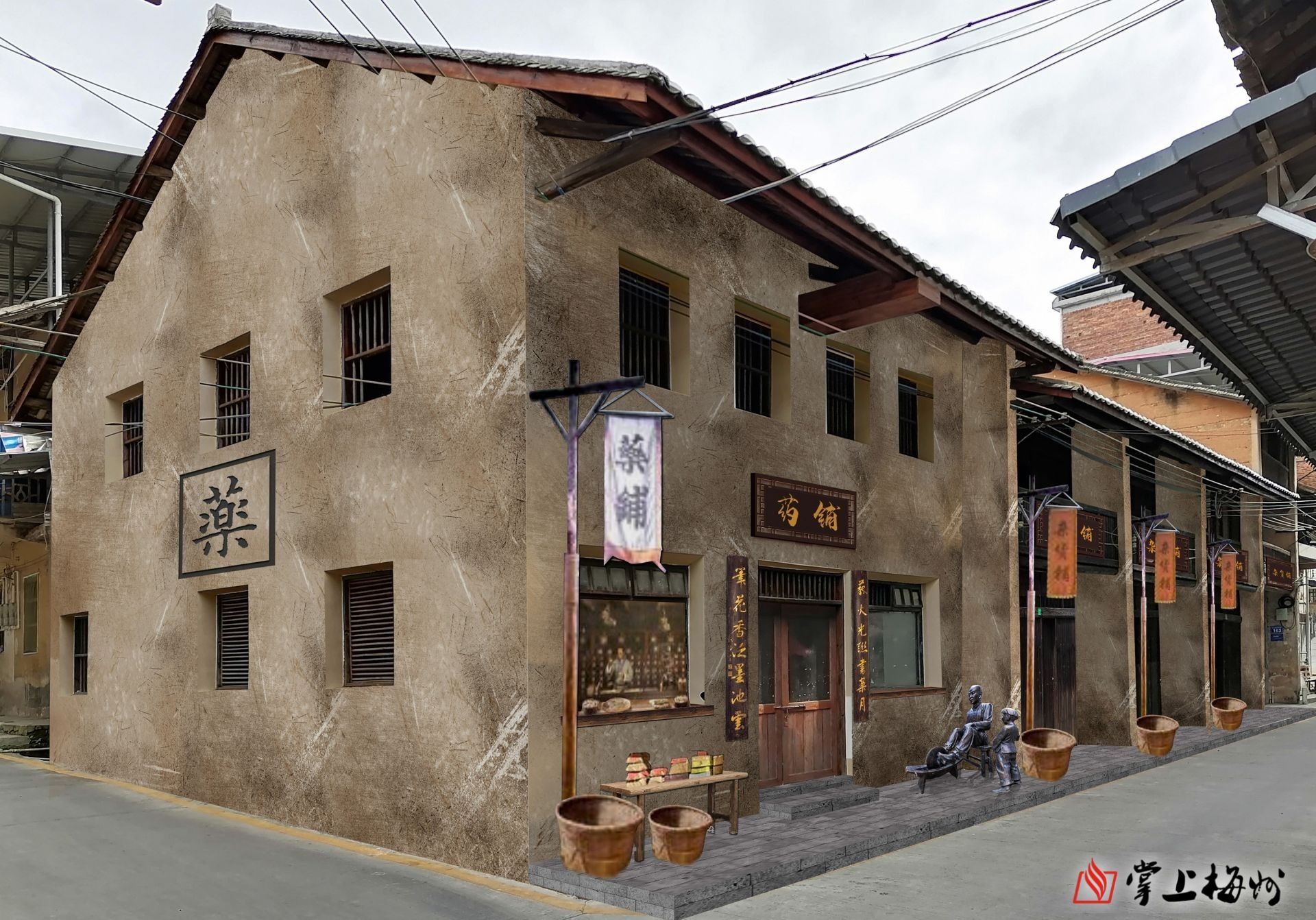 ↑紅軍藥鋪效果圖，該修繕項目正在加快推進(jìn)。 （長沙鎮(zhèn)供圖）